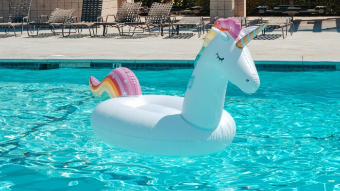 Unicorn floaty in a pool