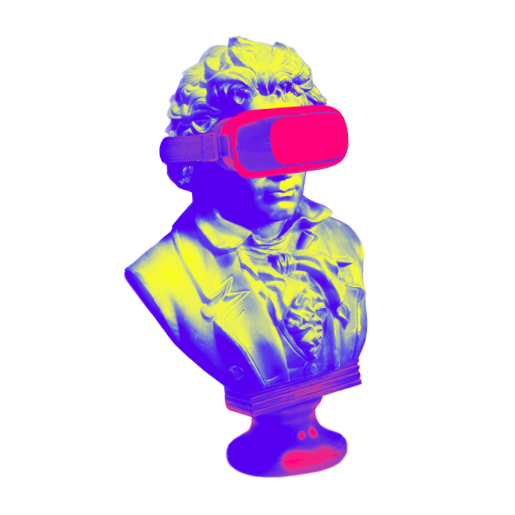 Edgy Image of Beethoven Bust Wearing VR Goggles