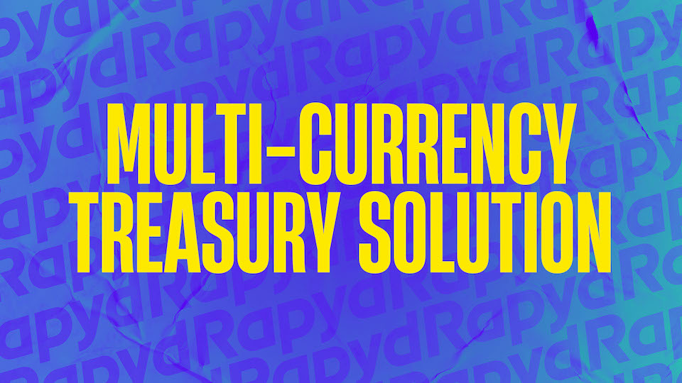 Text on blue, Multi-Currency Treasury Solution.