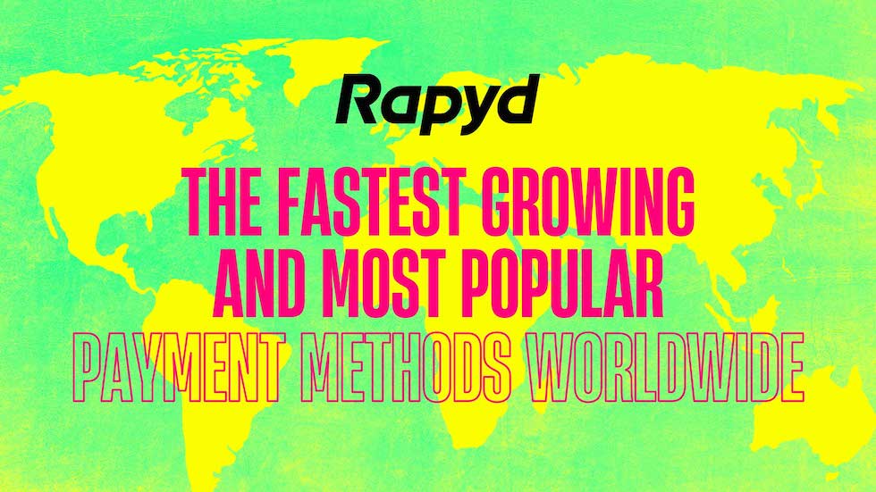 Cover image: The most popular payment methods title and Rapyd logo over a yellow map of the world.
