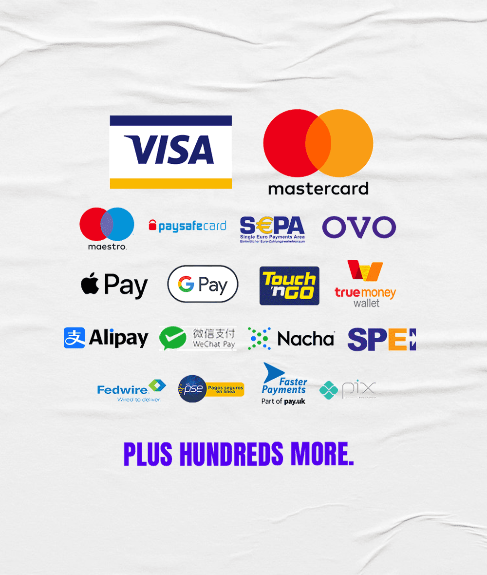 Rapyd payment methods logo collage featuring Visa, Mastercard and hundreds more.