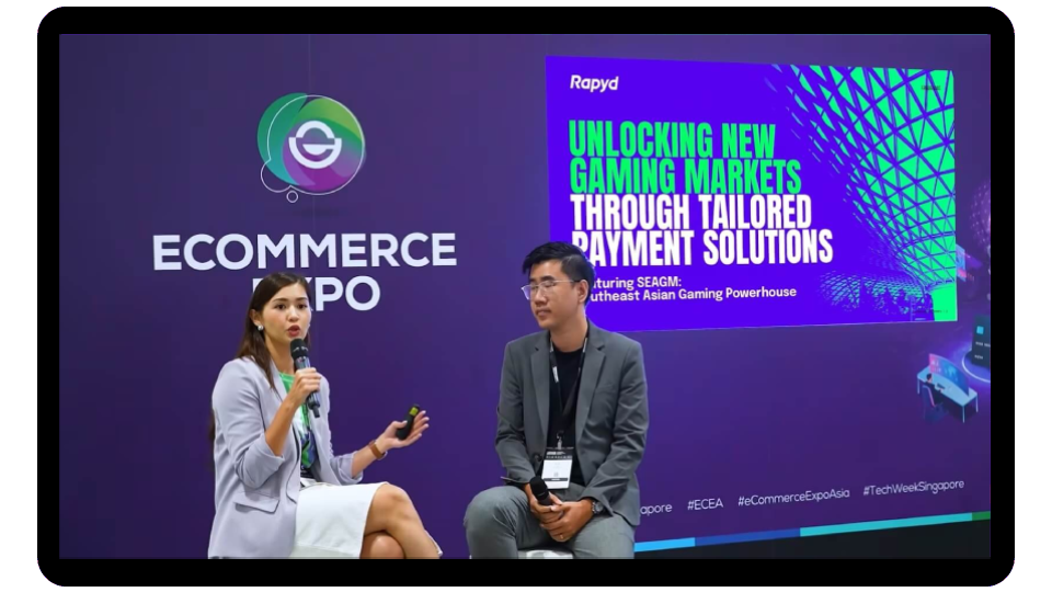 2 speakers talk about the unlocking new gaming markets topic inside a tablet