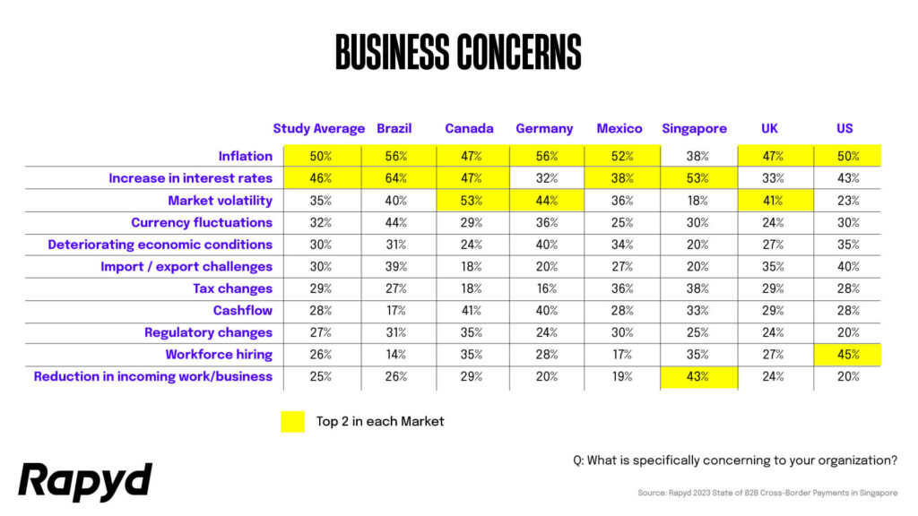 Chart: Singapore's top business concerns chart shows that fintech is a top concern. 