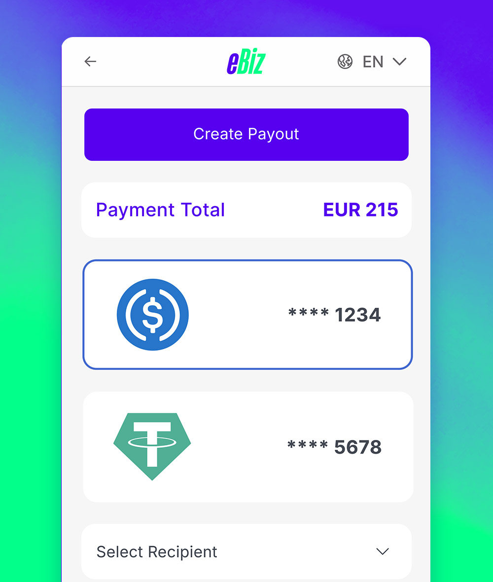 Client portal stablecoin payout screen
