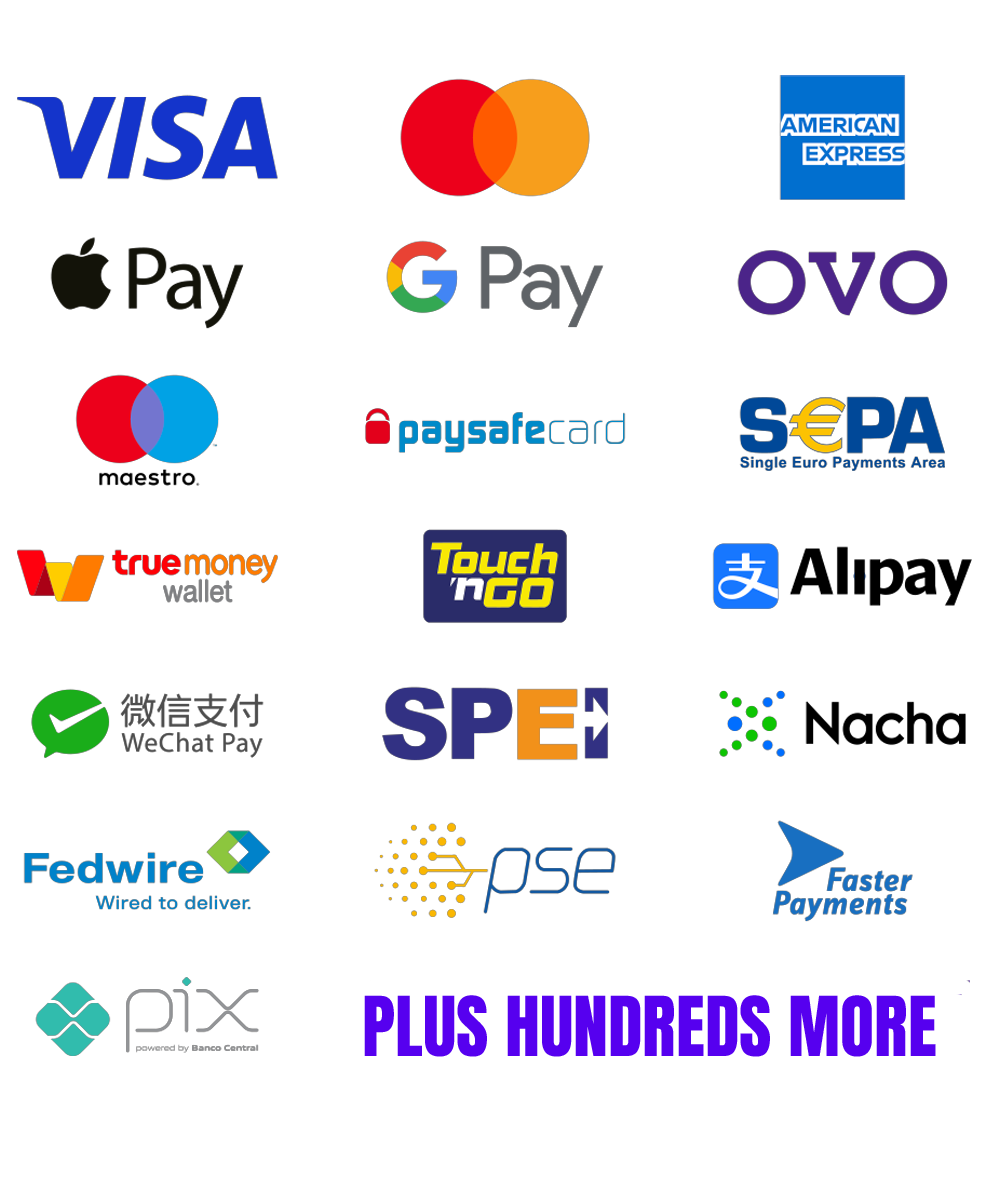 Rapyd payment methods logo collage featuring Visa, Mastercard and hundreds more.
