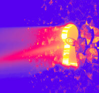 Stablecoins and currency symbols passing through the keyhole of a lock