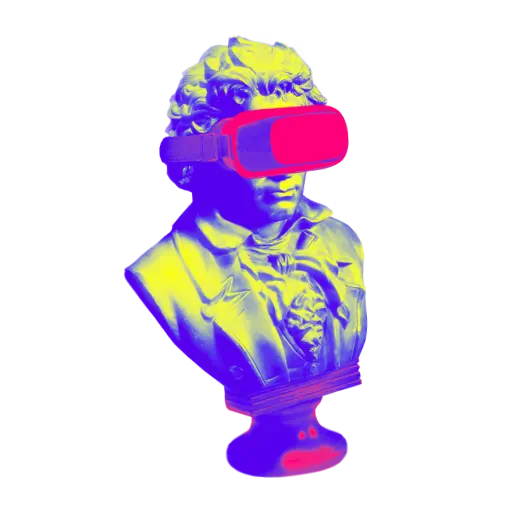 Edgy Image of Beethoven Bust Wearing VR Goggles