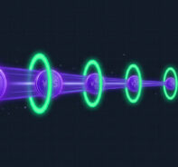 Purple payment coin shrinking through green fee checkpoints, illustrating cross-border payment processing costs.